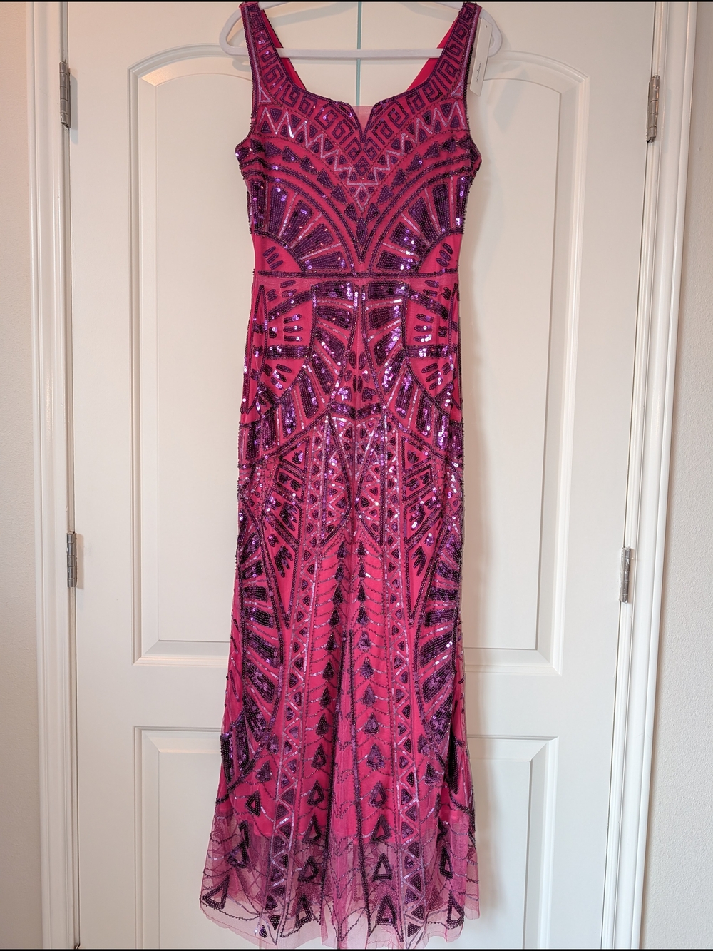 NWT: 1920's Great Gatsby Beaded Sequin Midi Dress Fuchsia Pink Large